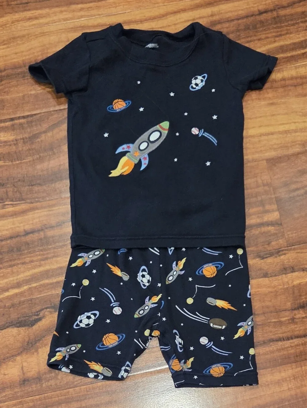 Gymboree Boys 3T Navy Blue & Royal Blue Space and Baseball Pajama Set